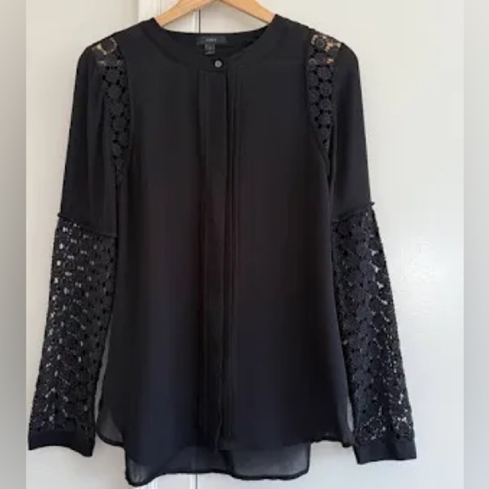 J Crew Georgette block silk button down blouse with lace acetone size 10